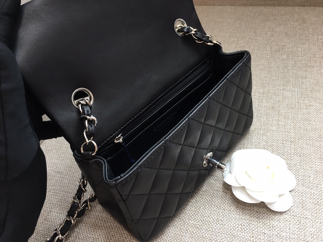 Small Classic Flap Lambskin Bag A01116 Black/Silver